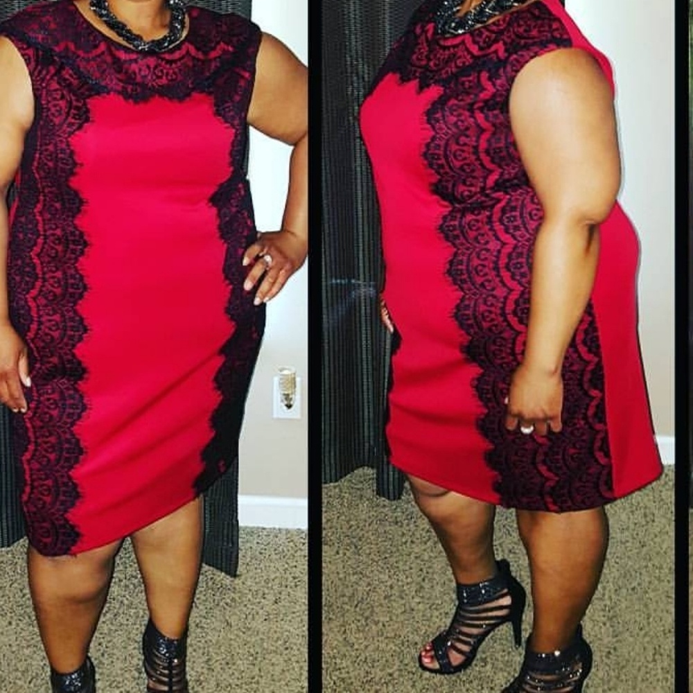 Red and black lace dress